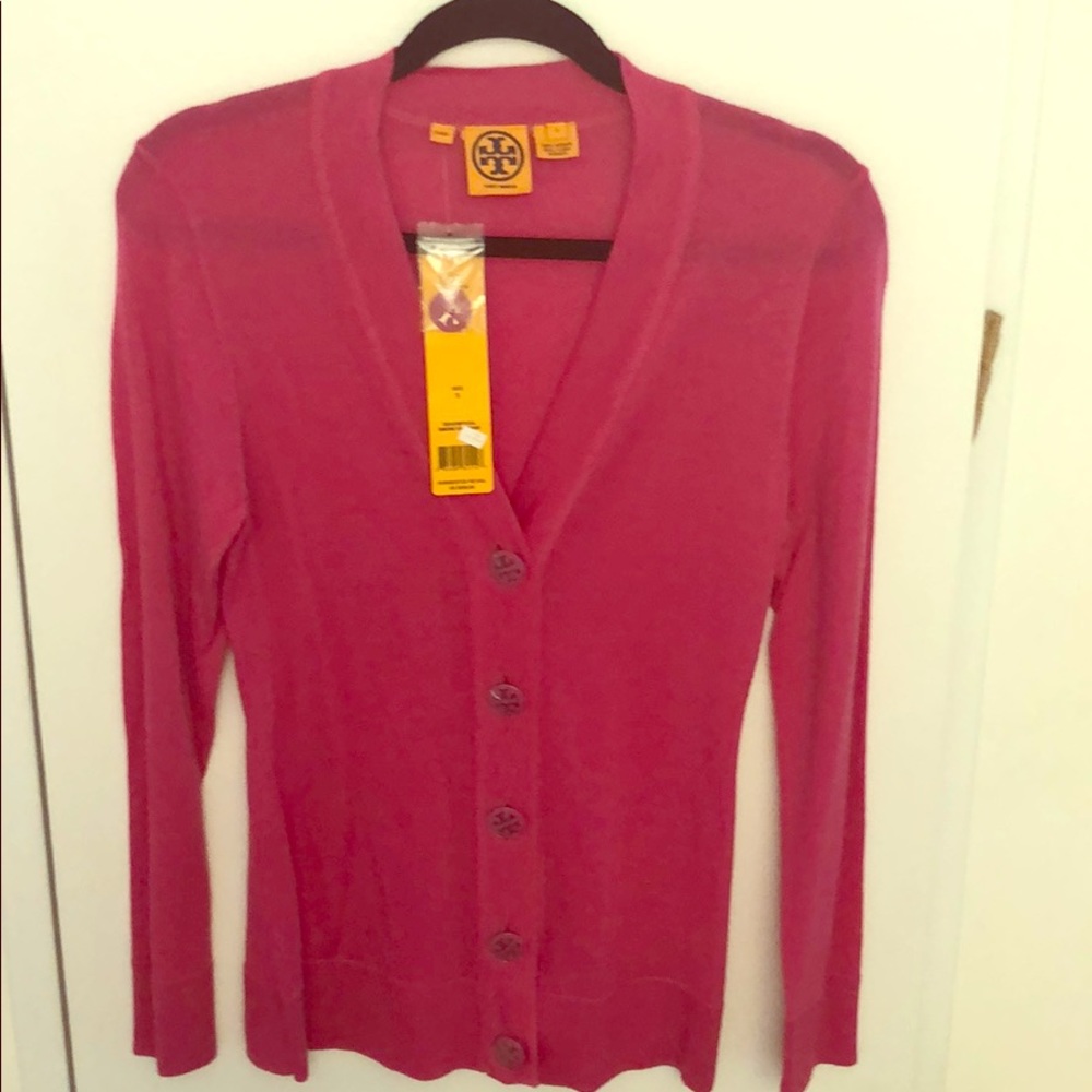 Tory Burch pink cardigan sweater. Sz Small.
